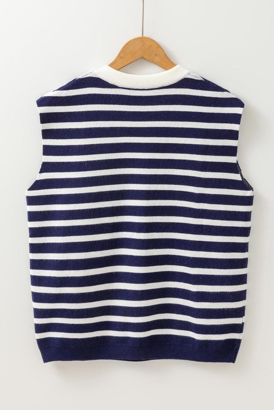 Knit Tops | Blue Striped Sweet Bow Pattern Sleeveless Knit Top - Women