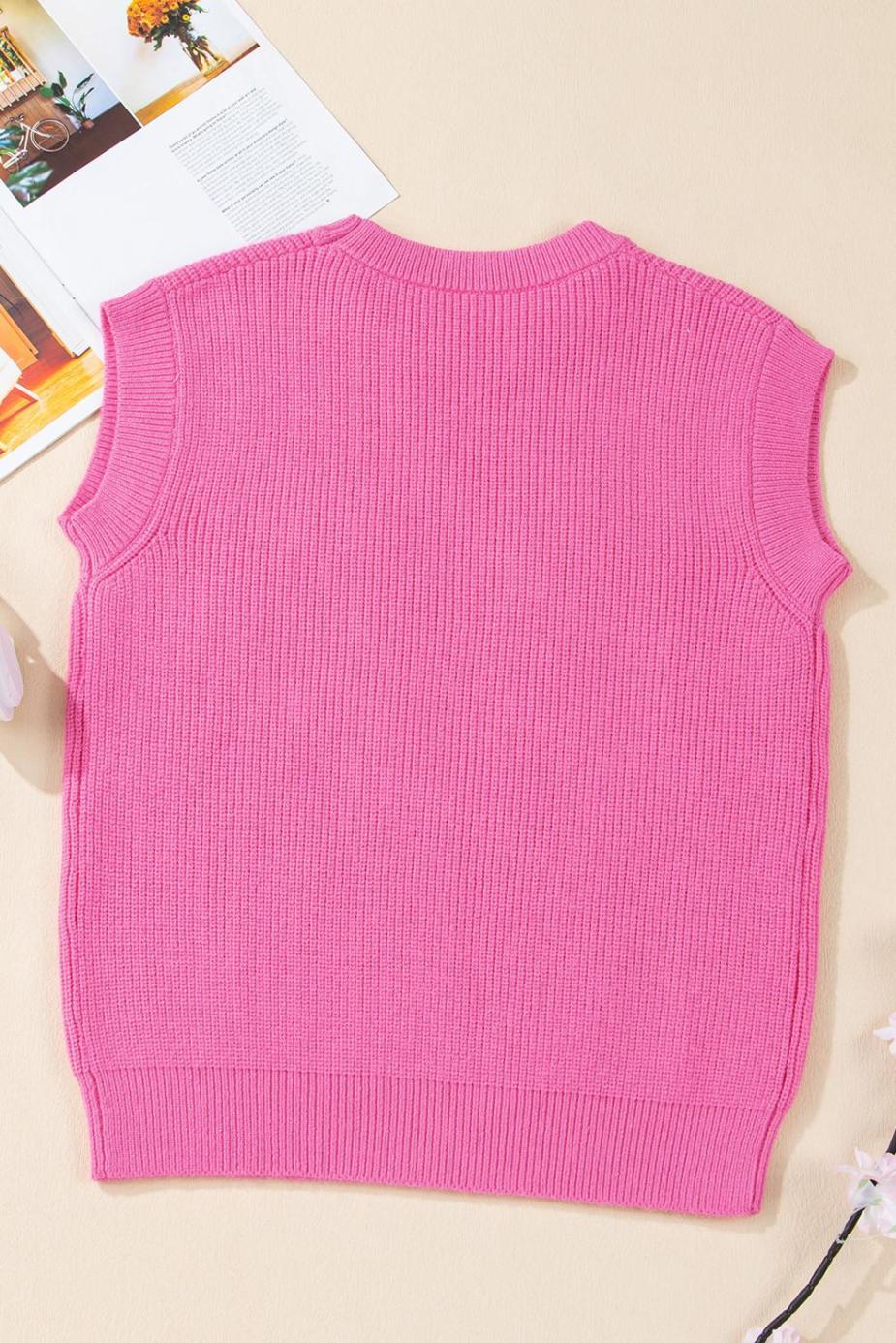 Knit Tops | Bright Pink Horse Embroidered Round Neck Knit Vest - Women