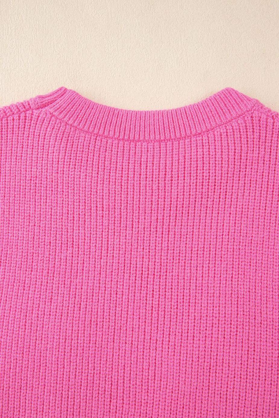 Knit Tops | Bright Pink Horse Embroidered Round Neck Knit Vest - Women
