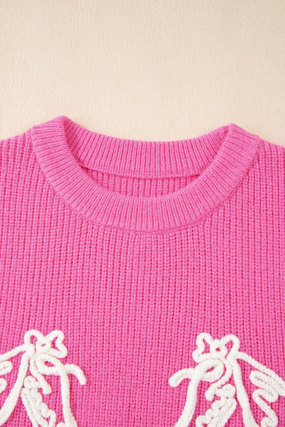 Knit Tops | Bright Pink Horse Embroidered Round Neck Knit Vest - Women