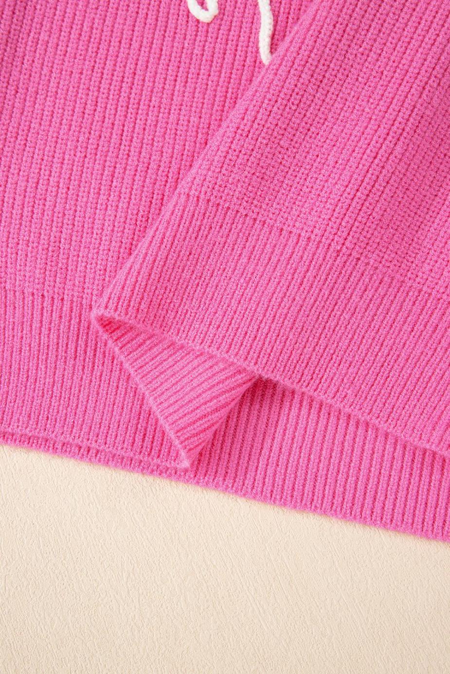 Knit Tops | Bright Pink Horse Embroidered Round Neck Knit Vest - Women