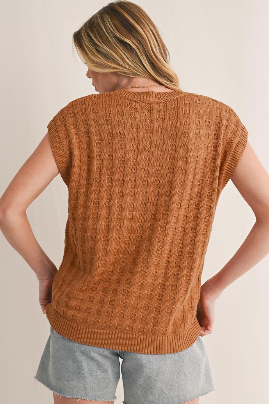 Knit Tops | Camel Plain Checkered Texture Knit Top - Women