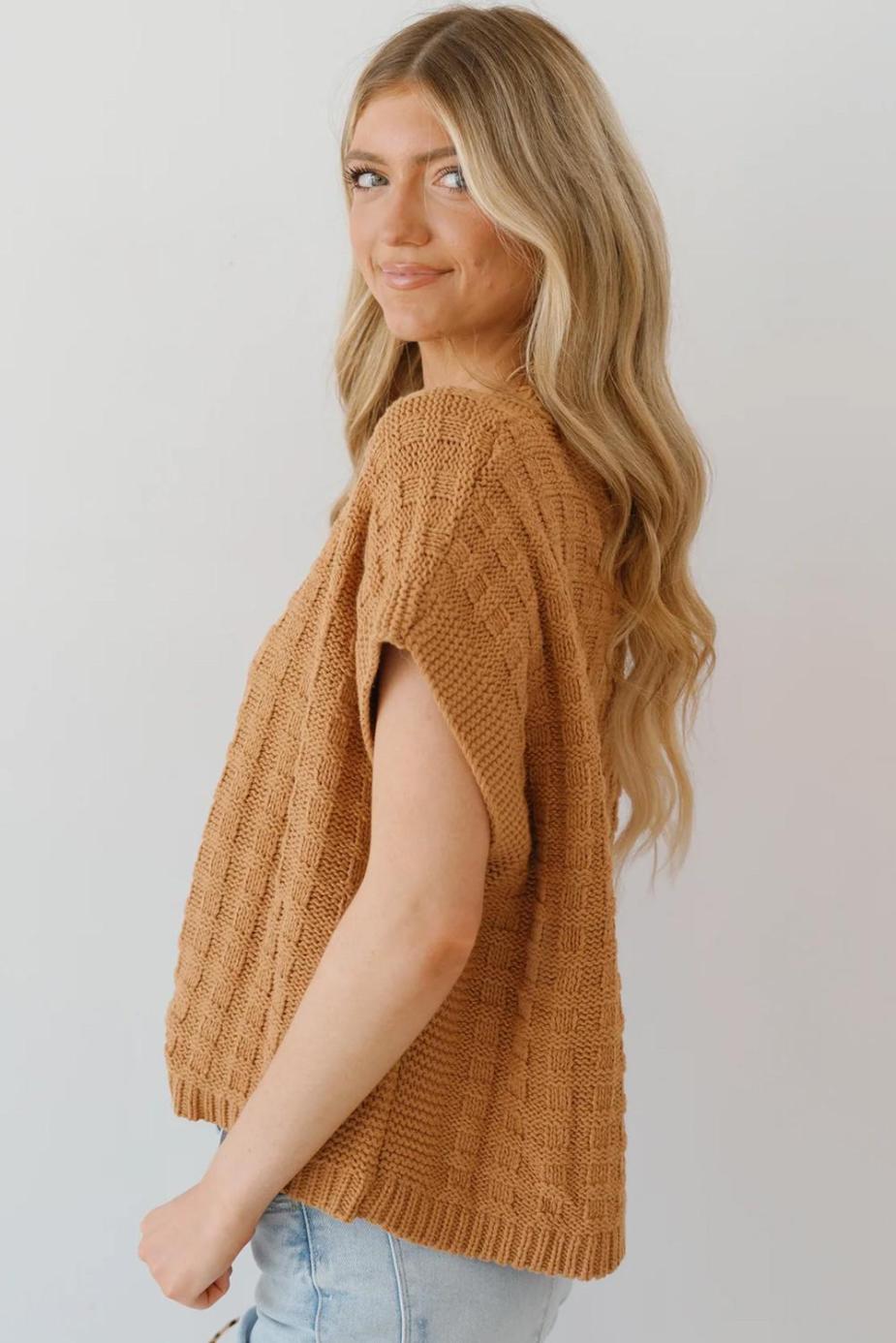 Knit Tops | Camel Plain Checkered Texture Knit Top - Women