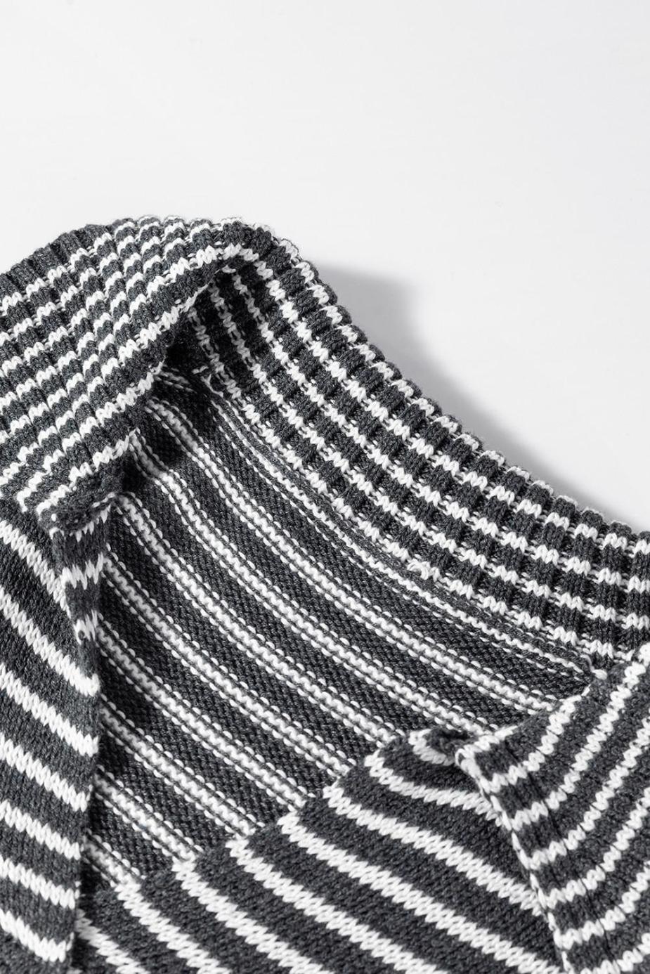 Knit Tops | Gray Stripe Collared V Neck Pockets Sweater Vest - Women