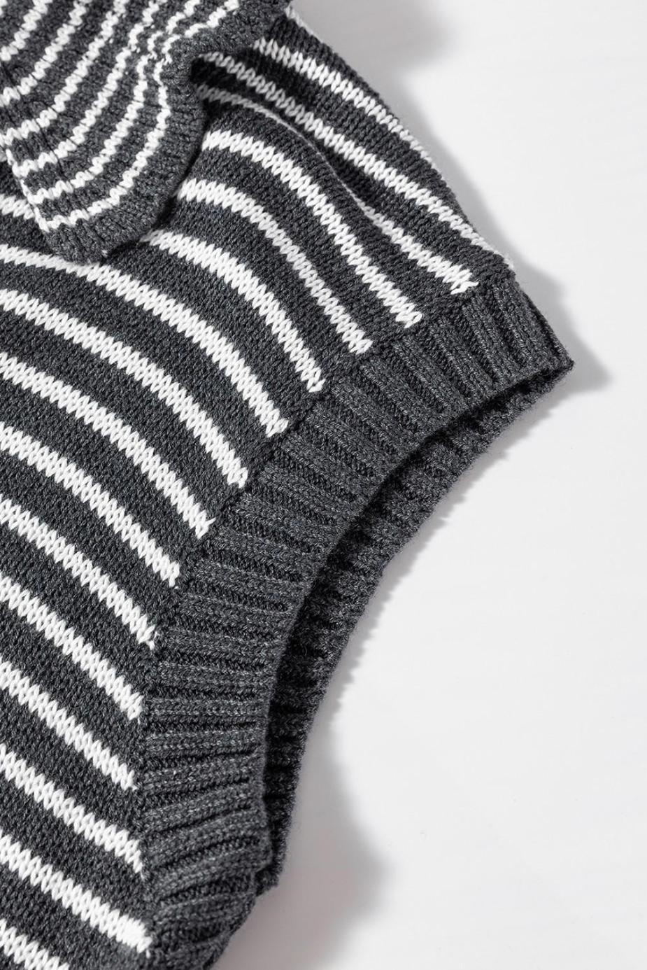 Knit Tops | Gray Stripe Collared V Neck Pockets Sweater Vest - Women