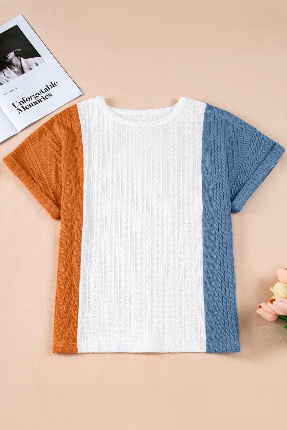 Knit Tops | Light Blue Color Block Textured Loose Fit T Shirt - Women
