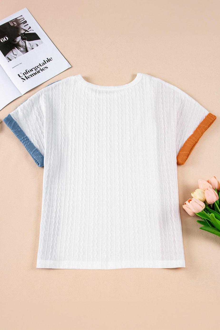 Knit Tops | Light Blue Color Block Textured Loose Fit T Shirt - Women