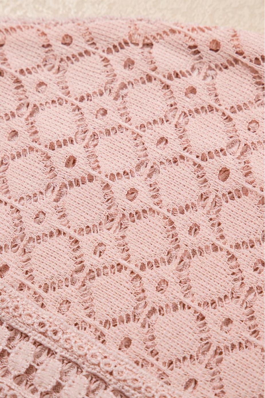 Knit Tops | Light Pink Hollow Patchwork Waffle Knit Top - Women