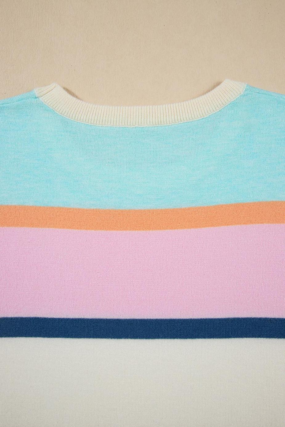 Knit Tops | Multicolour Striped Colorblock Flutter Sleeve Knit Top - Women