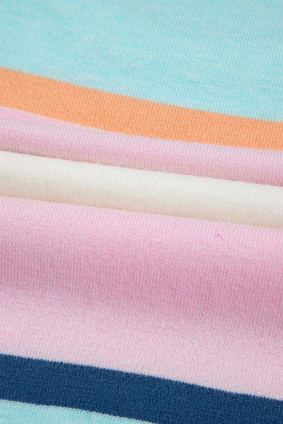 Knit Tops | Multicolour Striped Colorblock Flutter Sleeve Knit Top - Women