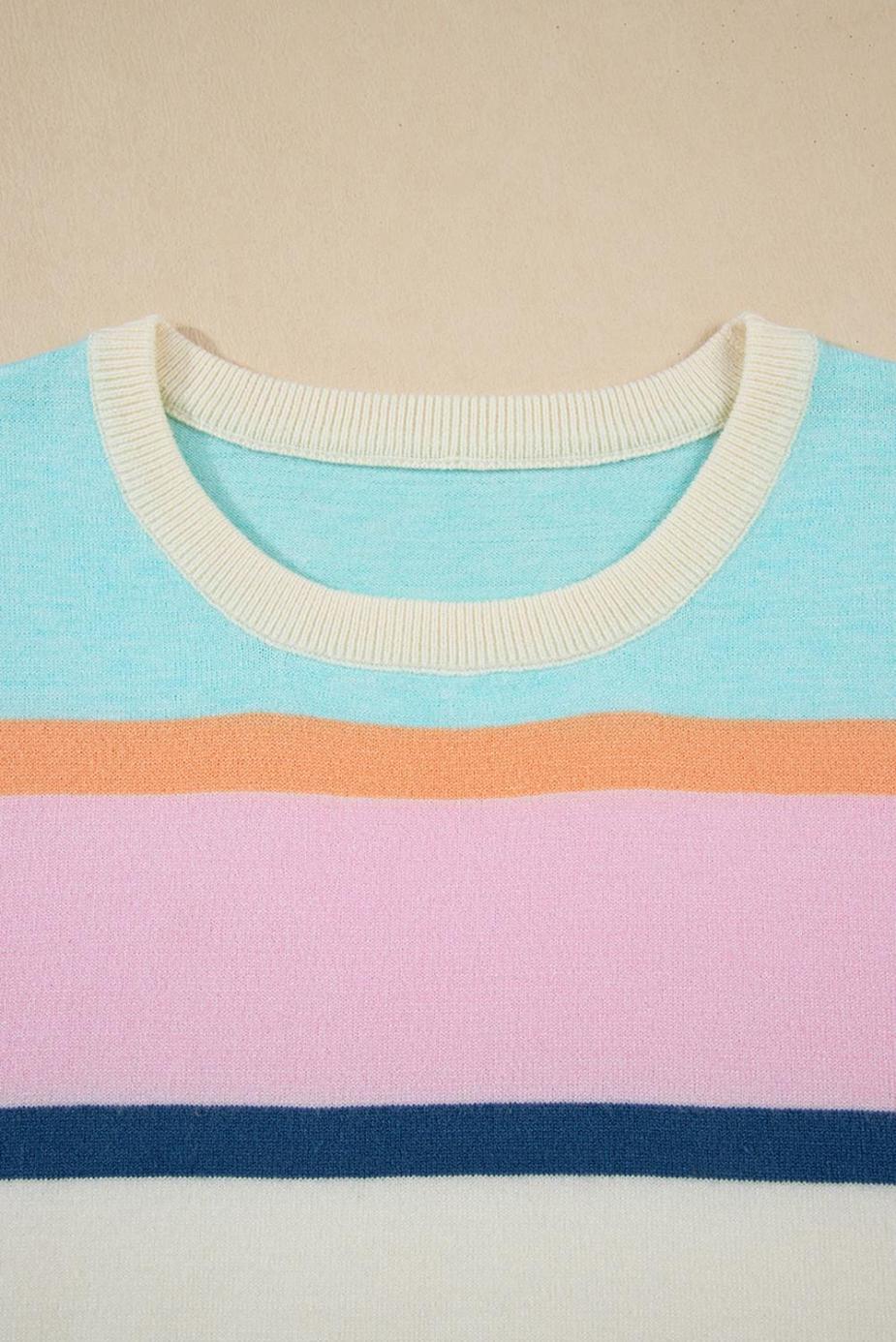 Knit Tops | Multicolour Striped Colorblock Flutter Sleeve Knit Top - Women