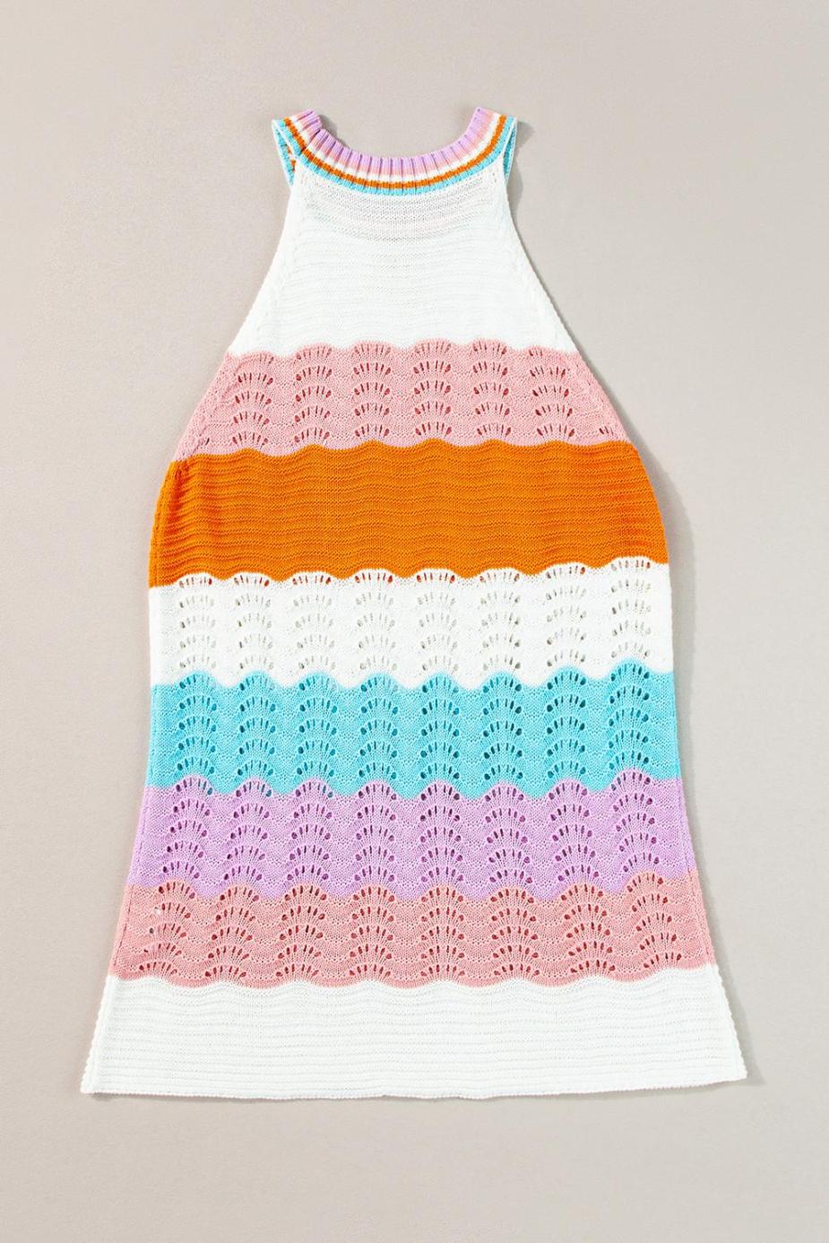 Knit Tops | Multicolour Wavy Striped Print Knit Sleeveless Top - Women