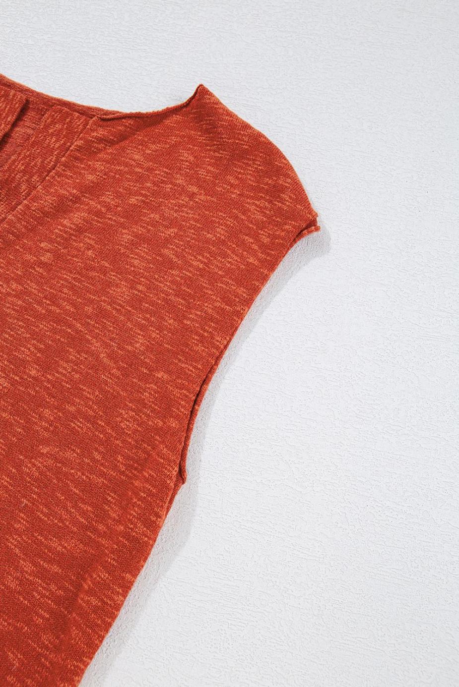 Knit Tops | Orange Solid Color Split V Neck Knit Top - Women
