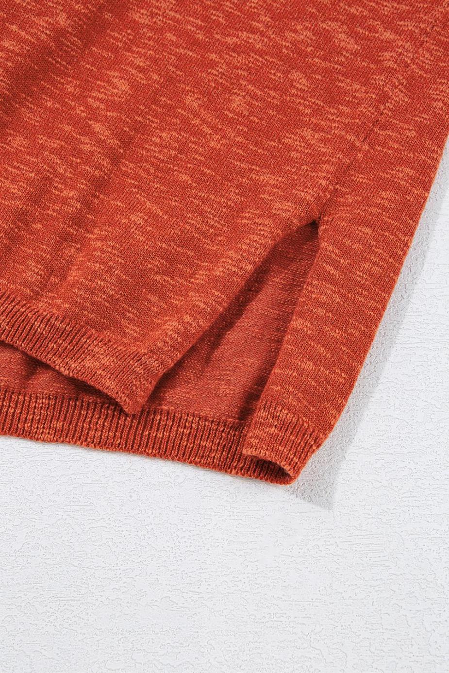 Knit Tops | Orange Solid Color Split V Neck Knit Top - Women