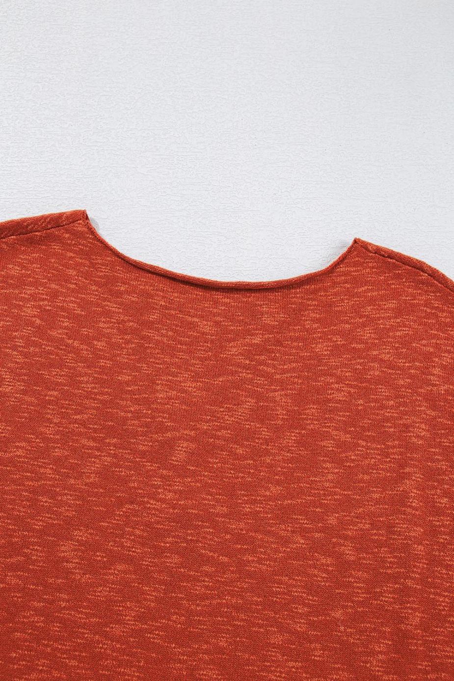 Knit Tops | Orange Solid Color Split V Neck Knit Top - Women