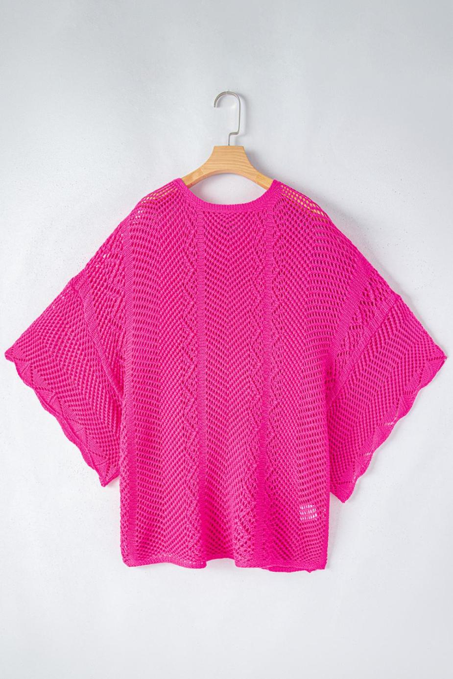 Knit Tops | Rose Red Pointelle Knit Scallop Edge Short Sleeve Knit Top - Women
