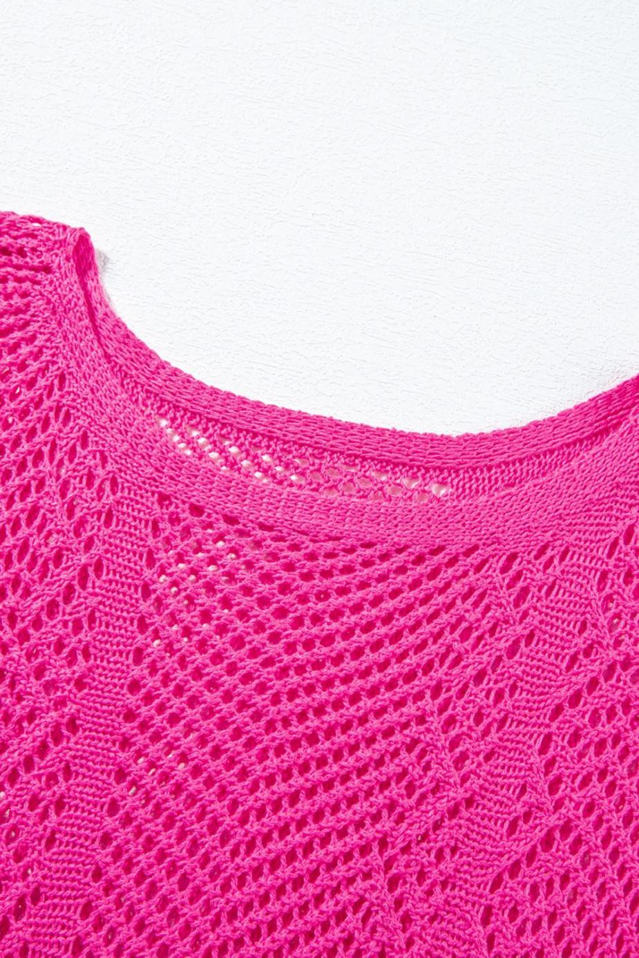 Knit Tops | Rose Red Pointelle Knit Scallop Edge Short Sleeve Knit Top - Women