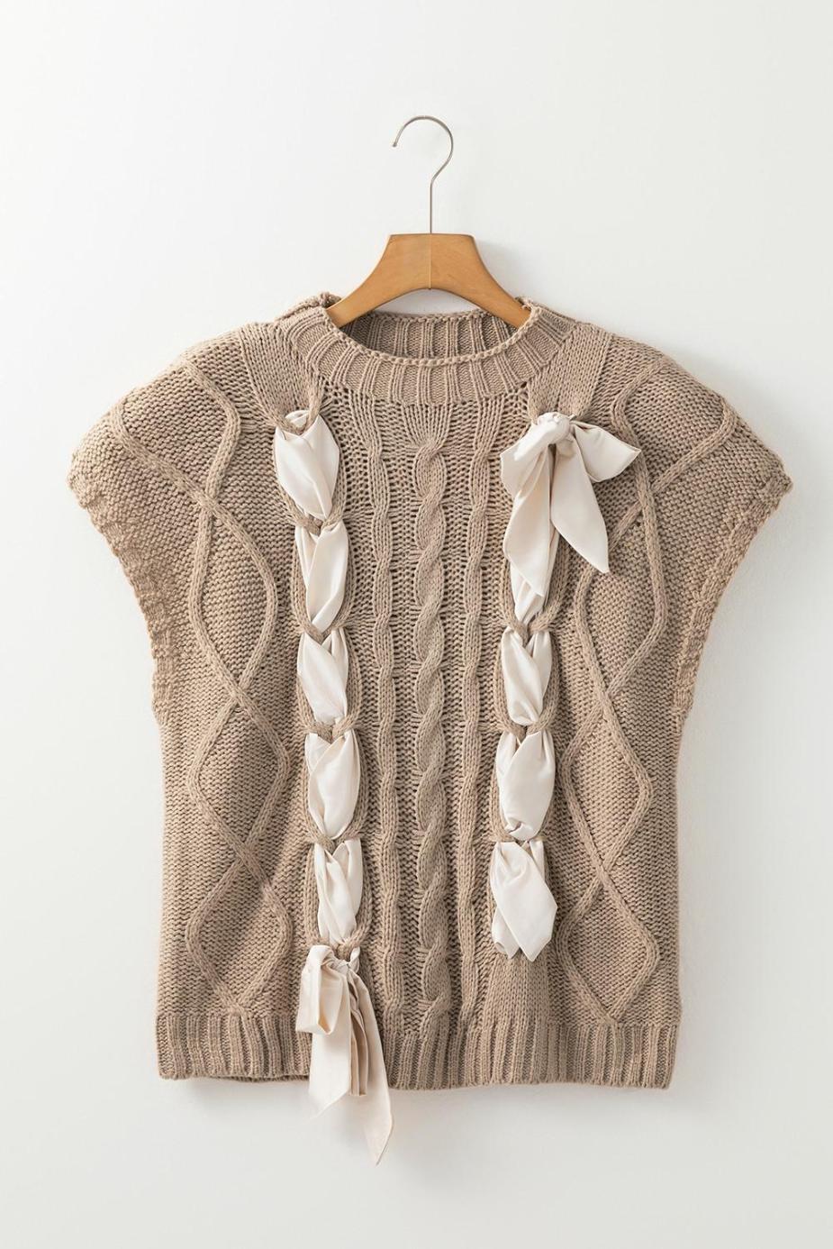 Knit Tops | Simply Taupe Satin Bowknot Cable Knit Top - Women