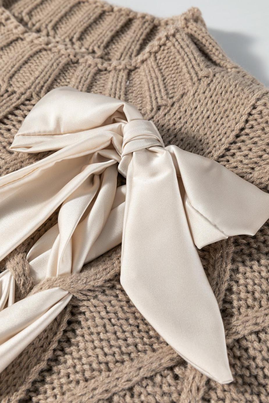 Knit Tops | Simply Taupe Satin Bowknot Cable Knit Top - Women