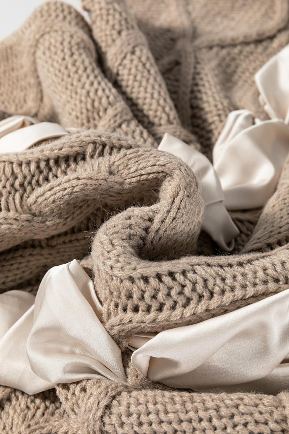 Knit Tops | Simply Taupe Satin Bowknot Cable Knit Top - Women