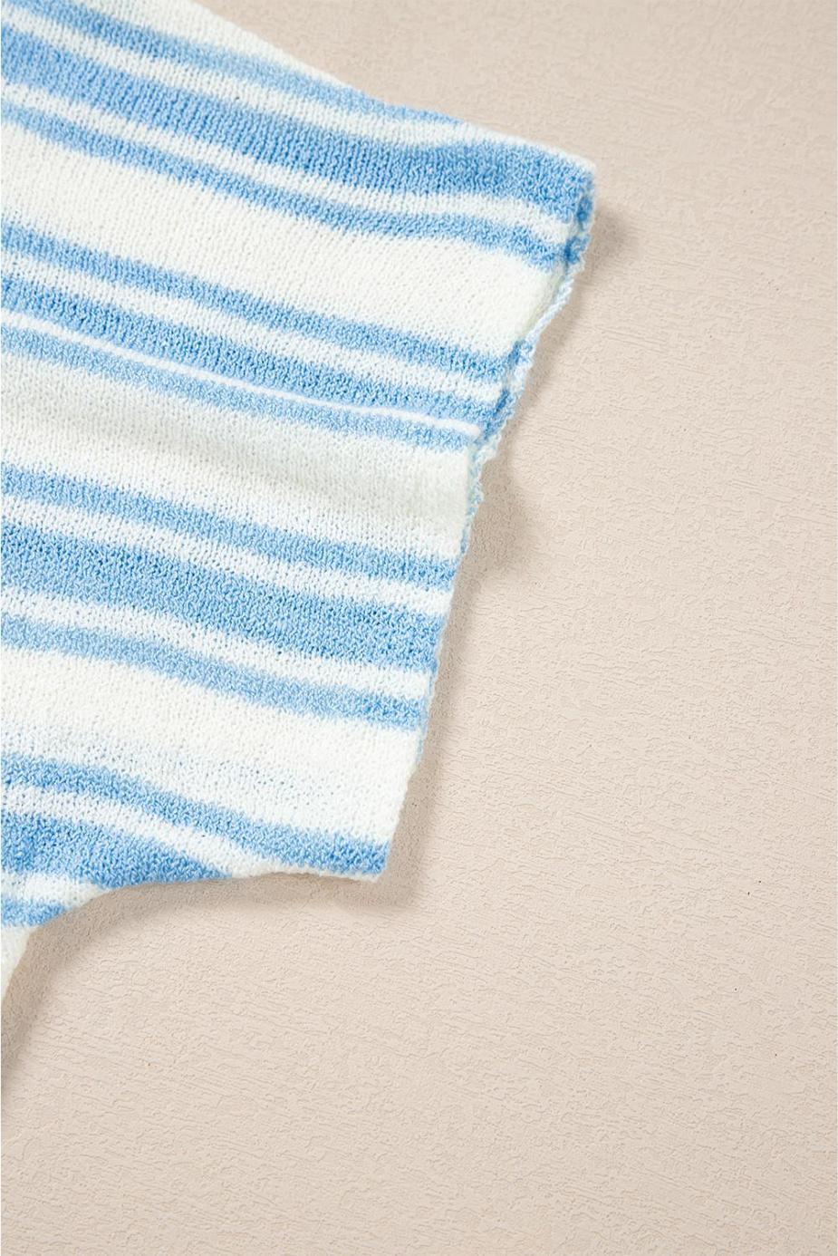 Knit Tops | Sky Blue Stripe Boxy Fit Wide Sleeve Knit T Shirt - Women