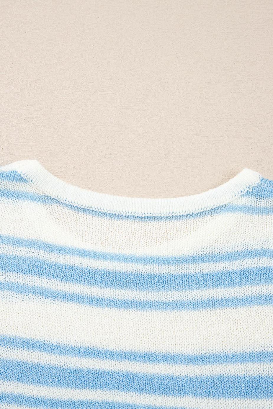 Knit Tops | Sky Blue Stripe Boxy Fit Wide Sleeve Knit T Shirt - Women