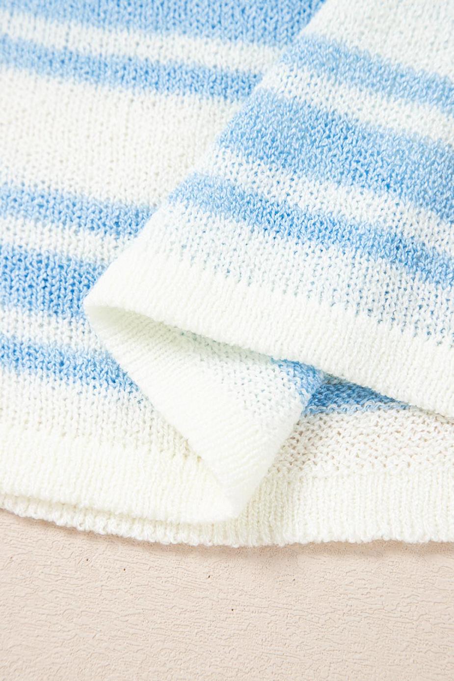 Knit Tops | Sky Blue Stripe Boxy Fit Wide Sleeve Knit T Shirt - Women