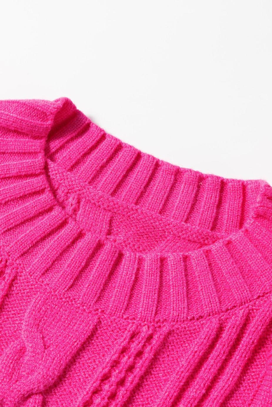 Knit Tops | Strawberry Pink Contrast Trim Ruffle Sleeveless Twist Cable Knit Top - Women