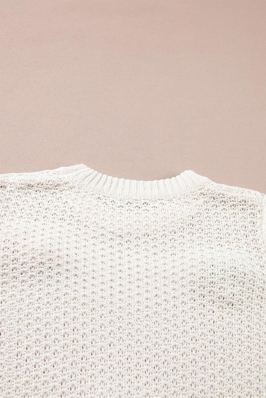 Knit Tops | White Colorful Bow Knit Short Sleeve Sweater - Women