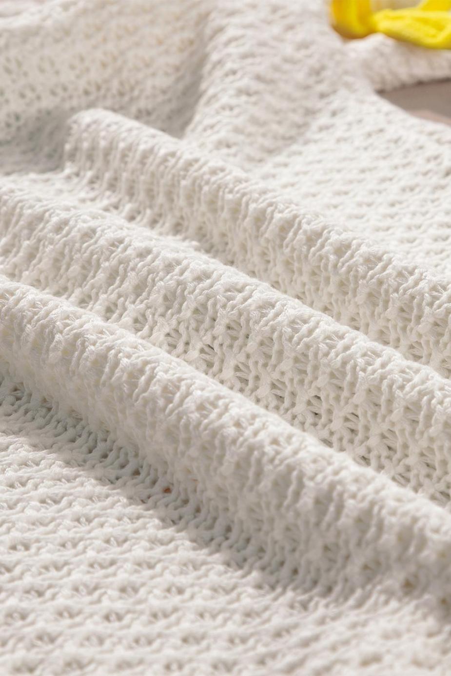 Knit Tops | White Colorful Bow Knit Short Sleeve Sweater - Women