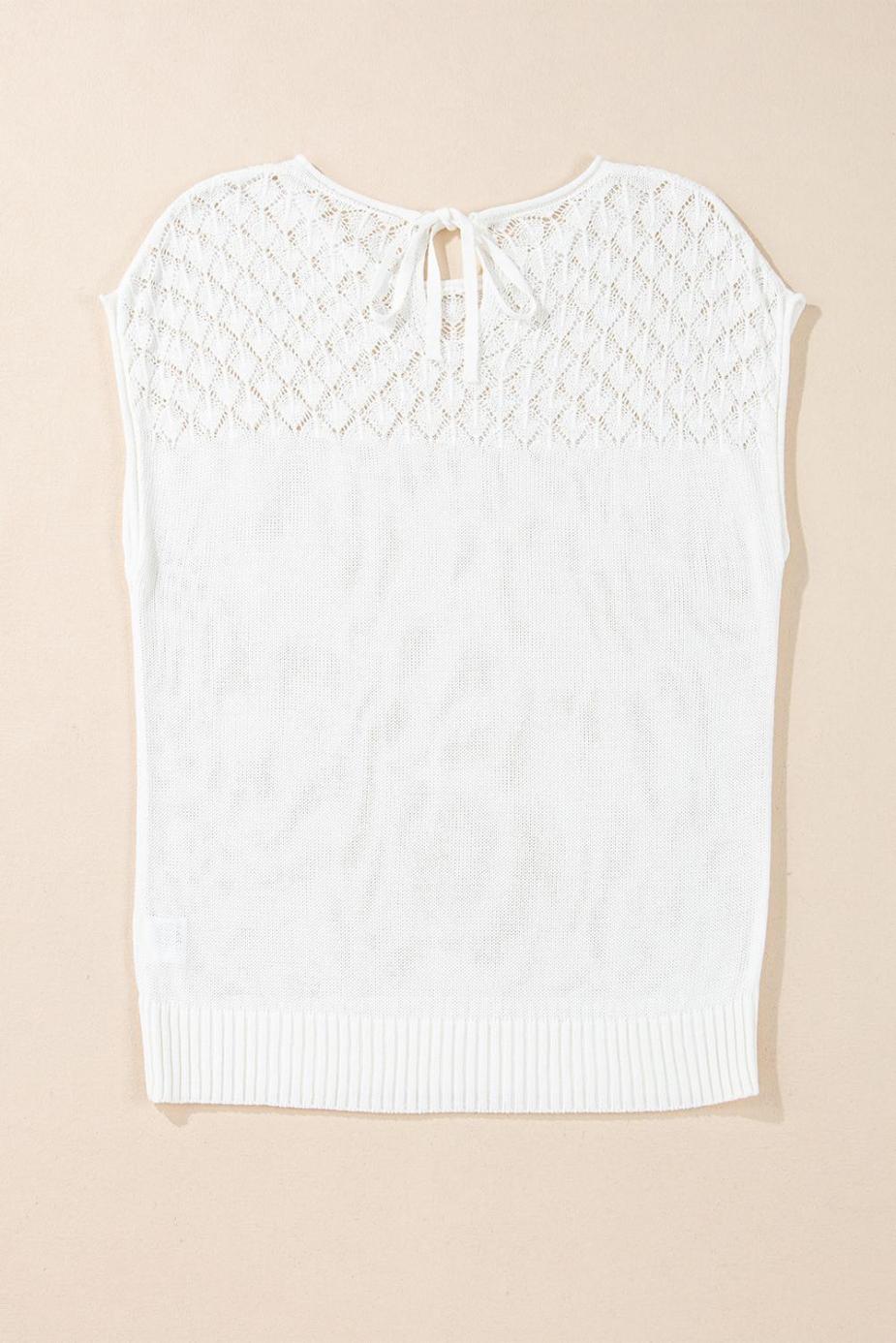 Knit Tops | White Plain Knotted Back Crochet Knit Top - Women