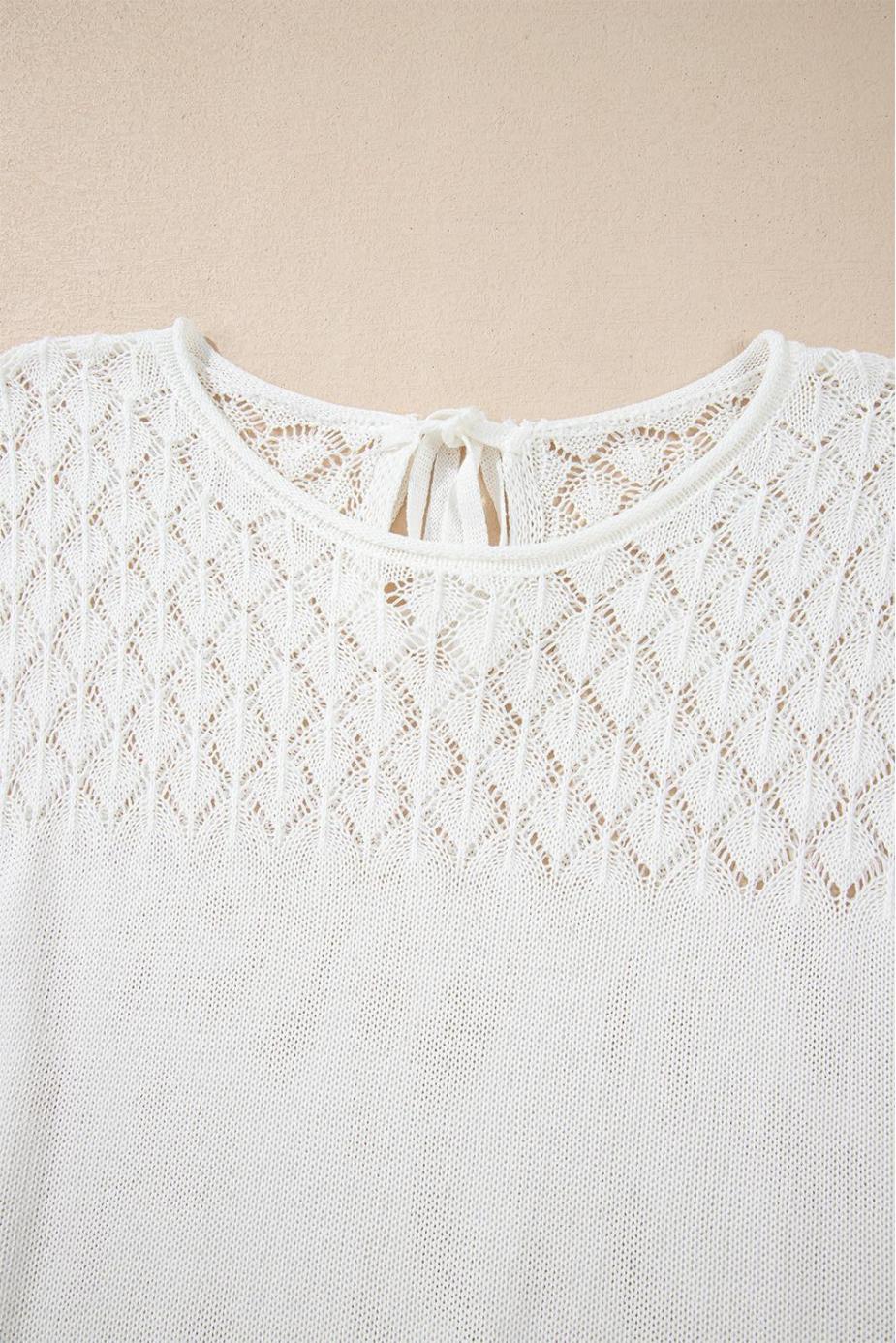 Knit Tops | White Plain Knotted Back Crochet Knit Top - Women