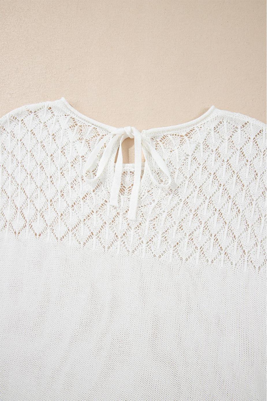 Knit Tops | White Plain Knotted Back Crochet Knit Top - Women
