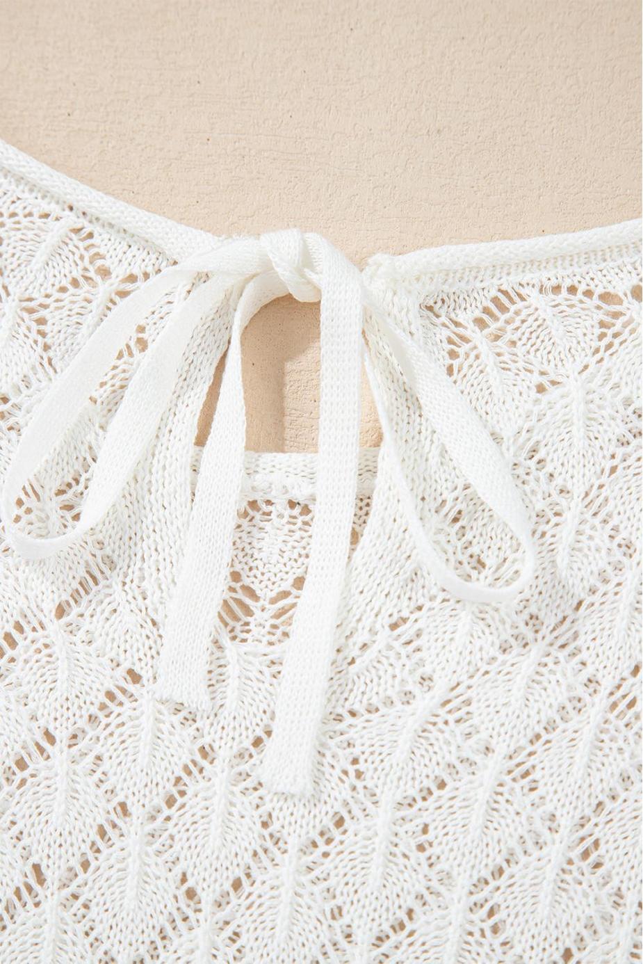 Knit Tops | White Plain Knotted Back Crochet Knit Top - Women