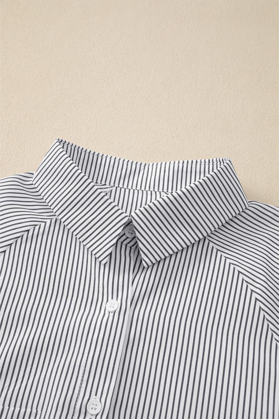 Long Sleeve Tops | Black Striped Casual Shirred Cuffs Shirt - Women