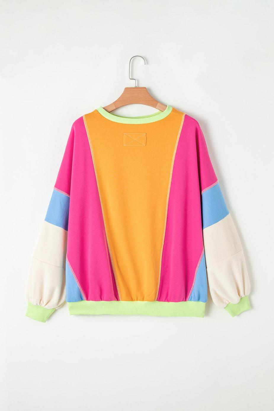 Long Sleeve Tops | Grapefruit Orange Colorblock Patchwork Drop Shoulder Top - Women