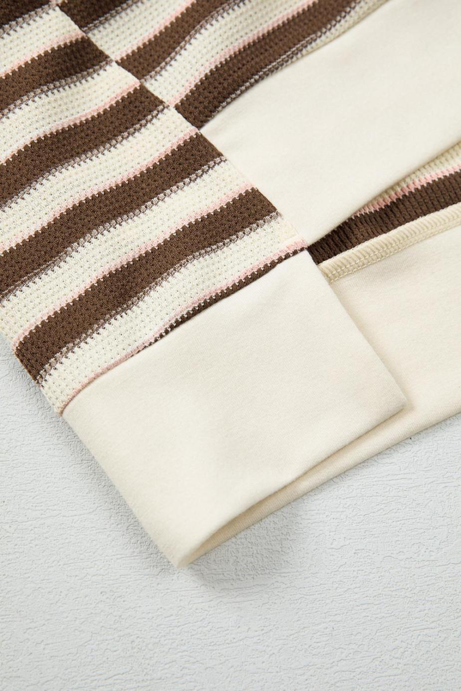 Long Sleeve Tops | Khaki Striped Patchwork Oversized Pullover Top - Women