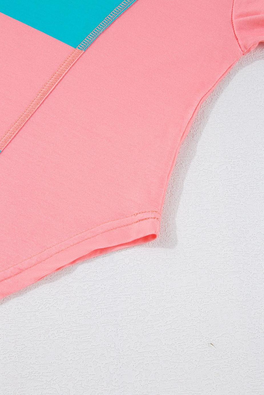 Long Sleeve Tops | Light Blue Colorblock Drop Sleeve Round Neck Top - Women