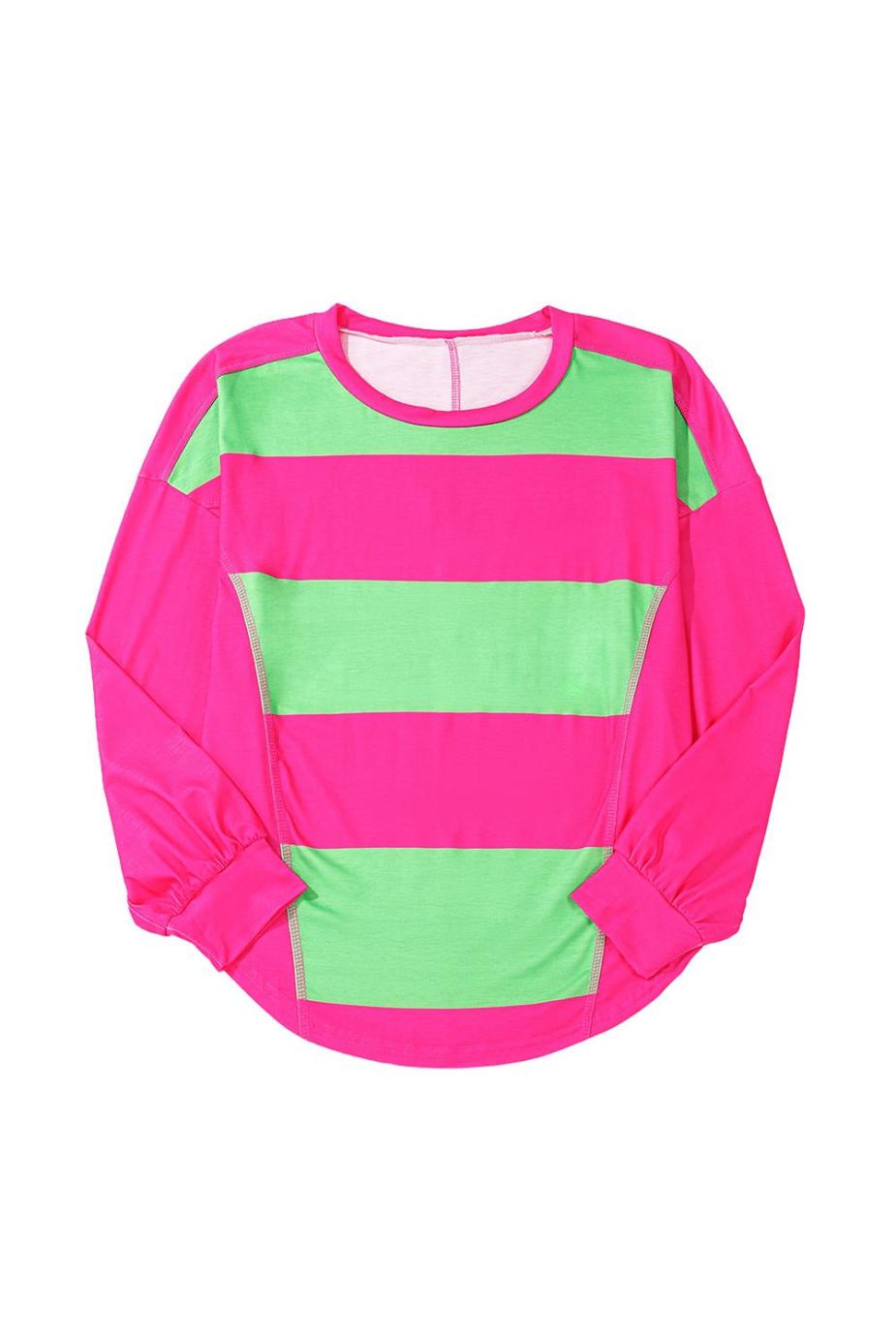 Long Sleeve Tops | Light Green Colorblock Drop Sleeve Round Neck Top - Women