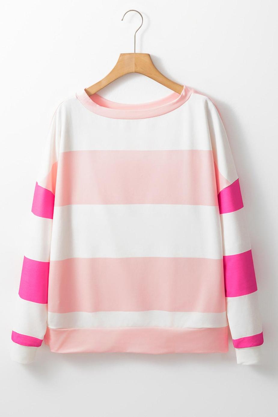 Long Sleeve Tops | Light Pink Colorblock Drop Sleeve Top - Women