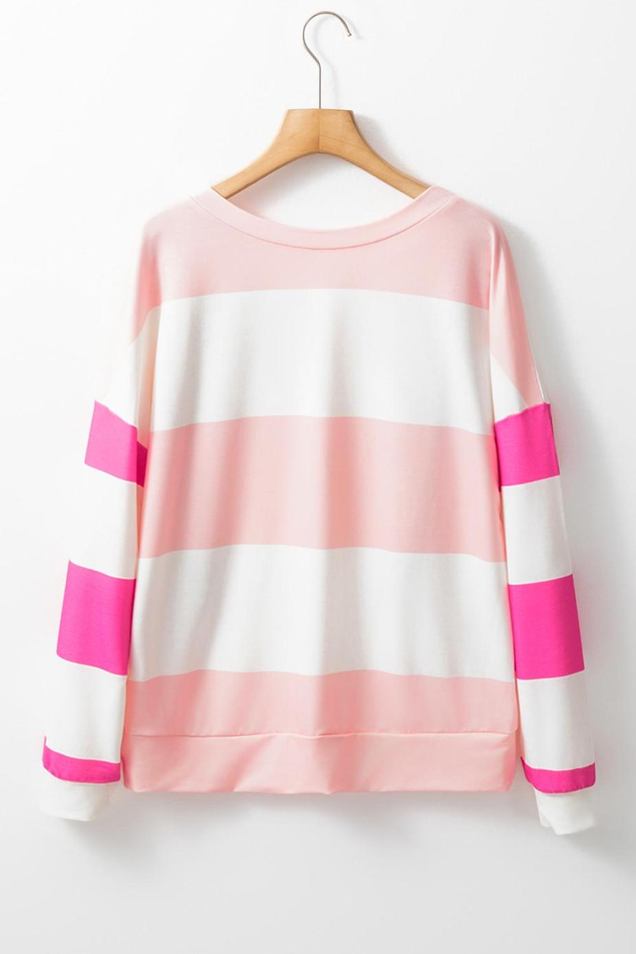 Long Sleeve Tops | Light Pink Colorblock Drop Sleeve Top - Women