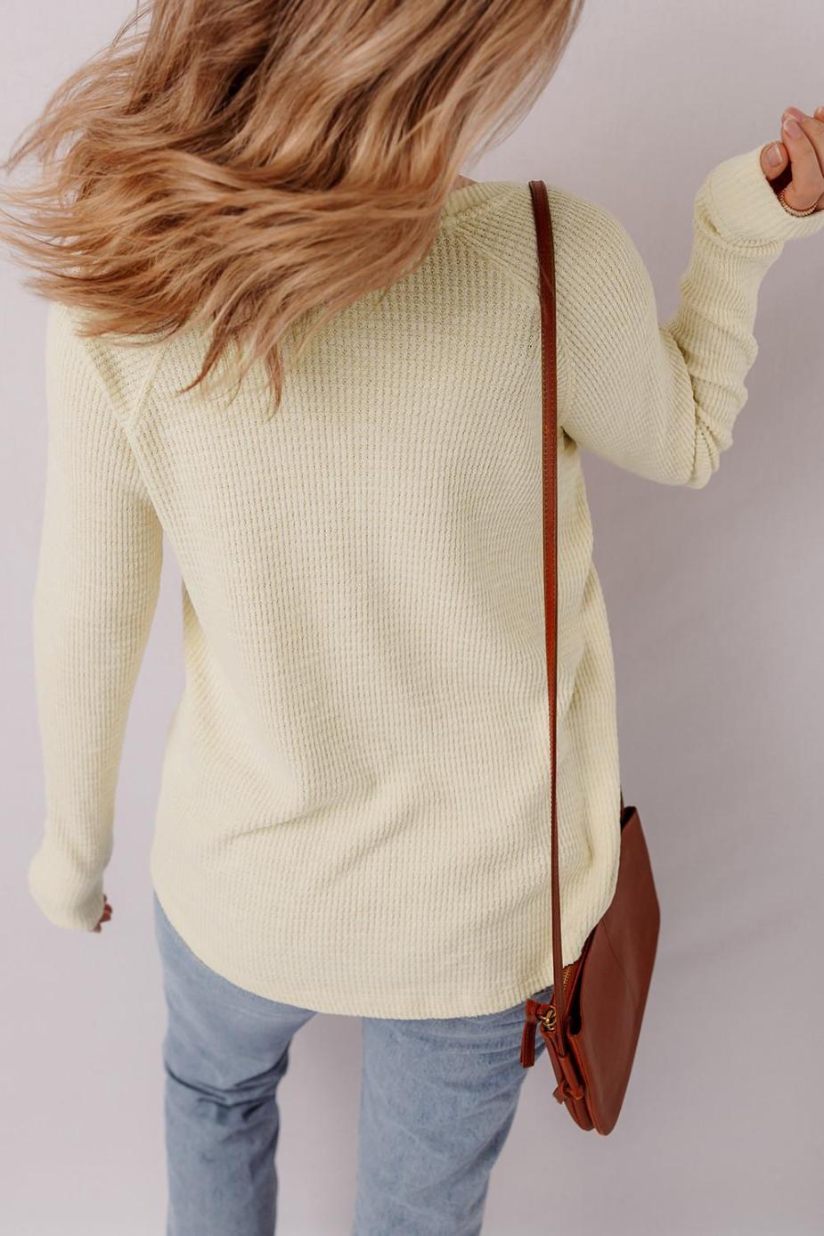 Long Sleeve Tops | Oatmeal Textured Knit Half Button Henley Top - Women