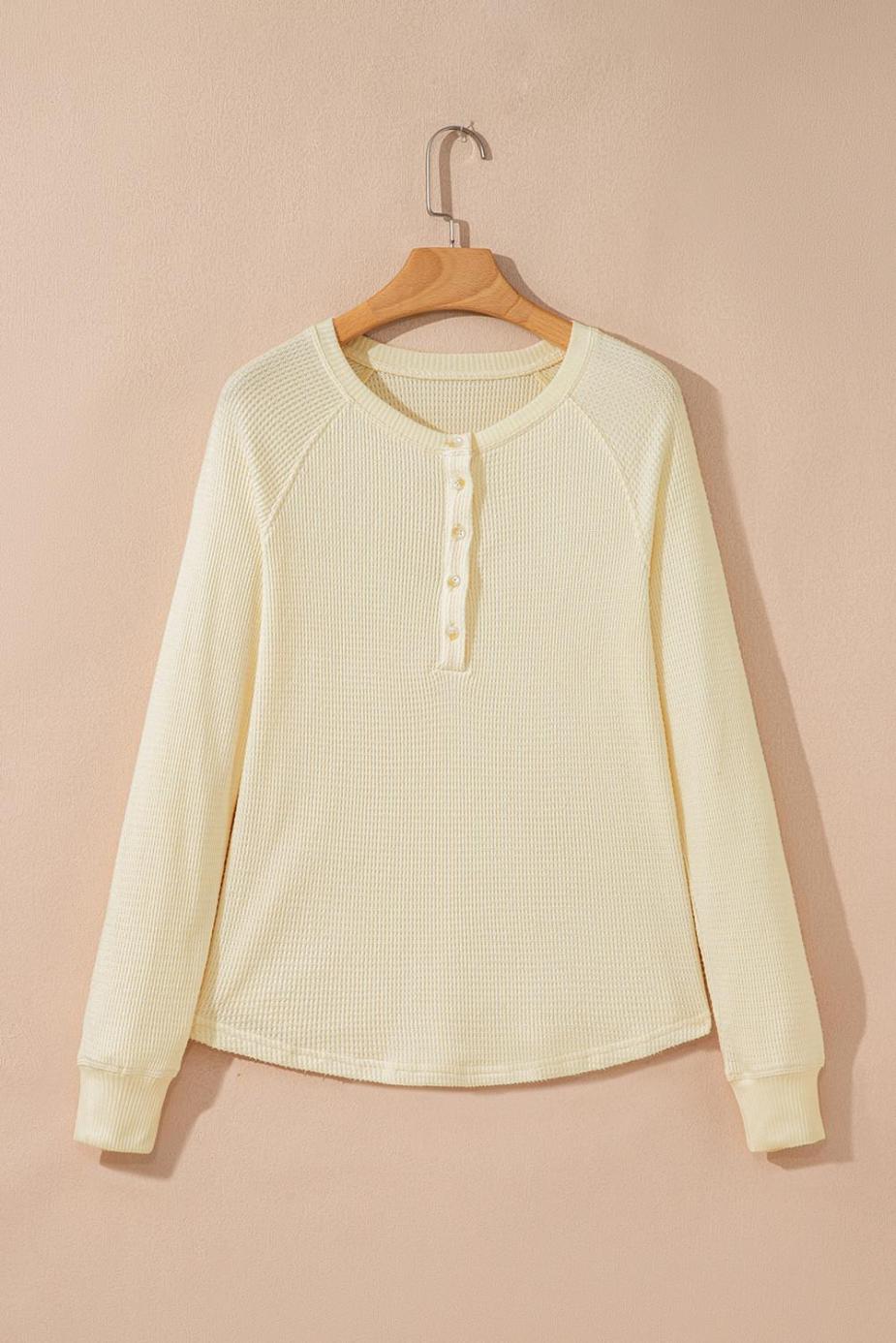 Long Sleeve Tops | Oatmeal Textured Knit Half Button Henley Top - Women