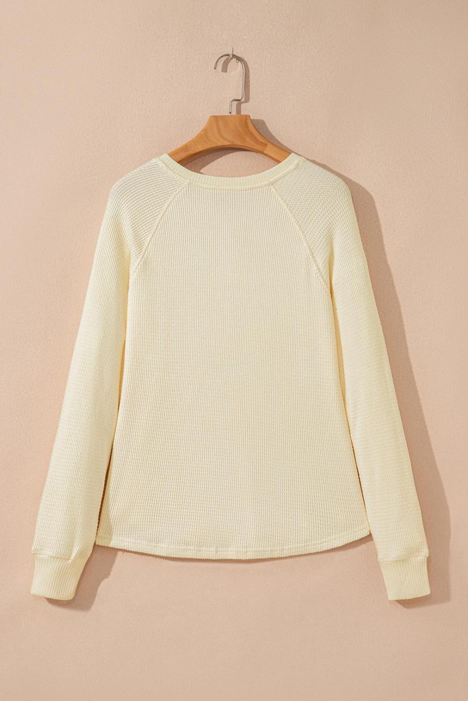 Long Sleeve Tops | Oatmeal Textured Knit Half Button Henley Top - Women