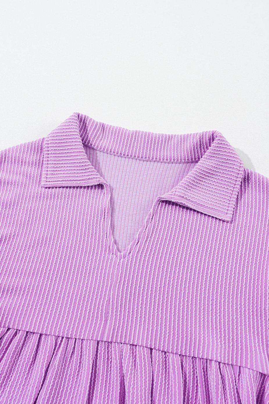 Long Sleeve Tops | Phalaenopsis Corded Turn-Down Collar Bubble Sleeve Babydoll Top - Women