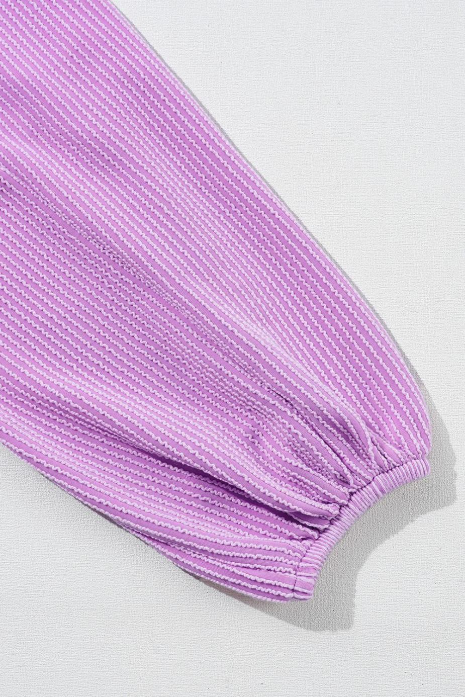 Long Sleeve Tops | Phalaenopsis Corded Turn-Down Collar Bubble Sleeve Babydoll Top - Women