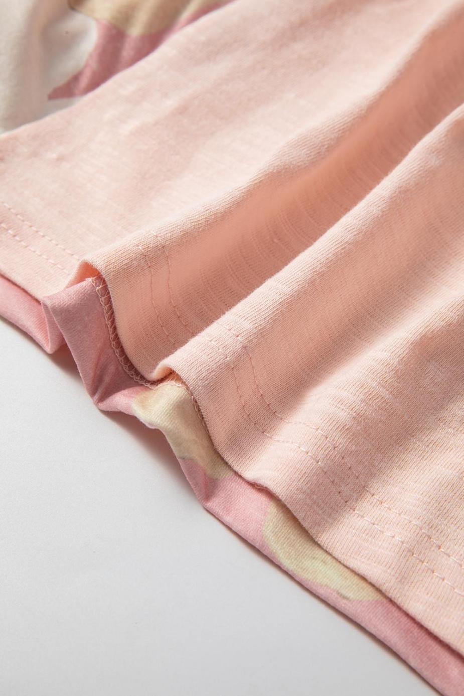 Long Sleeve Tops | Pink Patchwork 60S Flower V Neck Bracelet Sleeve Oversized Top - Women