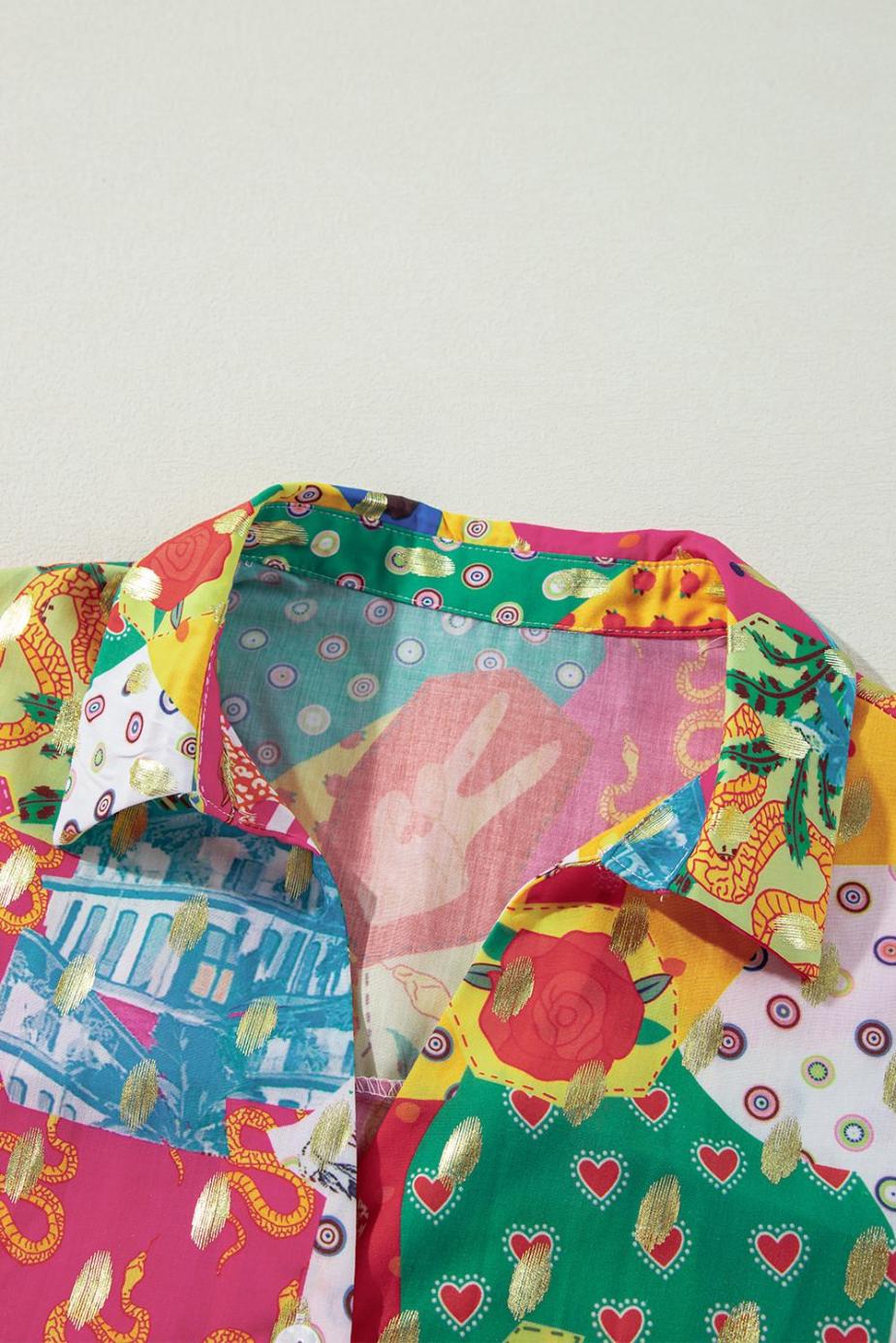 Long Sleeve Tops | Rose Red Abstract Print Colorblock Long Sleeve Shirt - Women