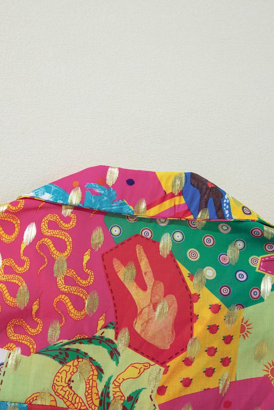 Long Sleeve Tops | Rose Red Abstract Print Colorblock Long Sleeve Shirt - Women