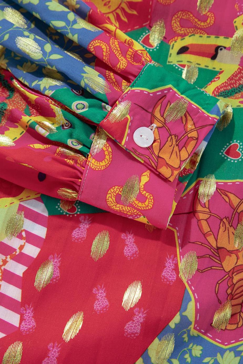 Long Sleeve Tops | Rose Red Abstract Print Colorblock Long Sleeve Shirt - Women